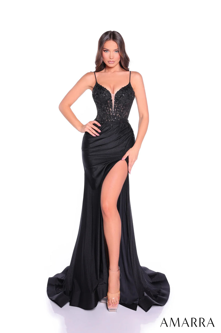 Applique Jersey Sleeveless Slit Gown by Amarra 89447