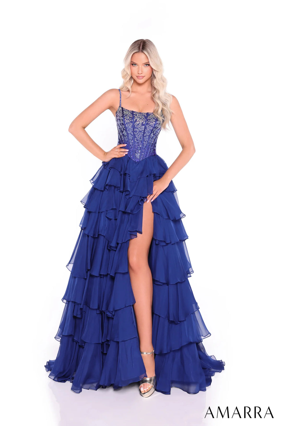 Sleeveless A-line Tiered Slit Gown by Amarra 89459