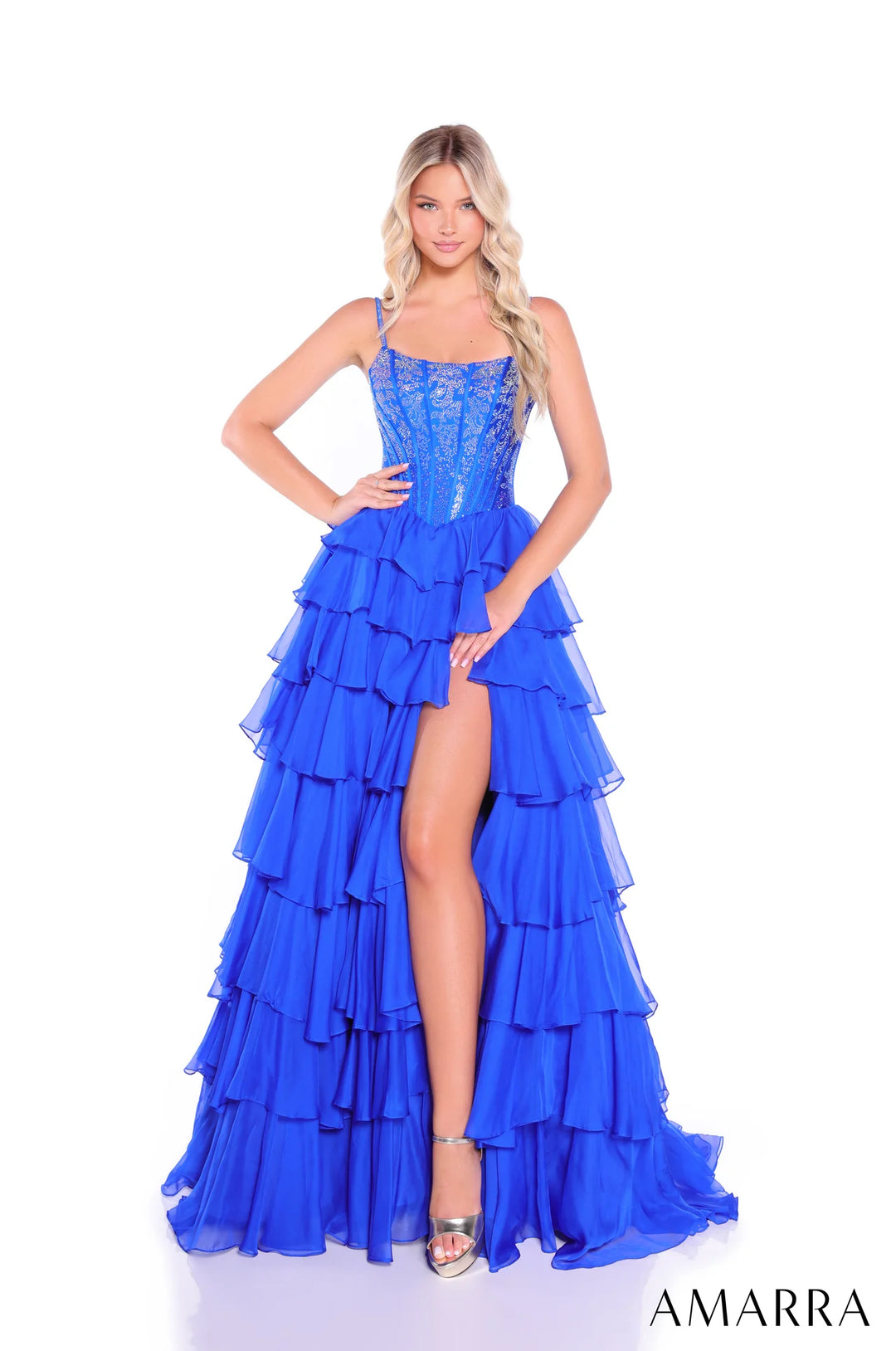 Sleeveless A-line Tiered Slit Gown by Amarra 89459