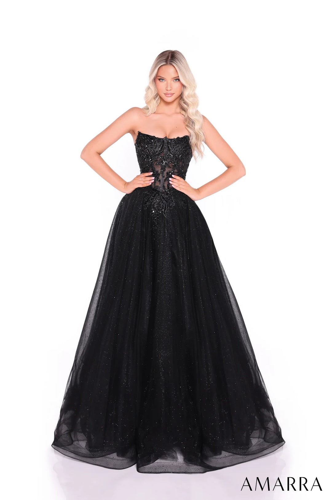 Glitter Strapless A-line Gown by Amarra 89486