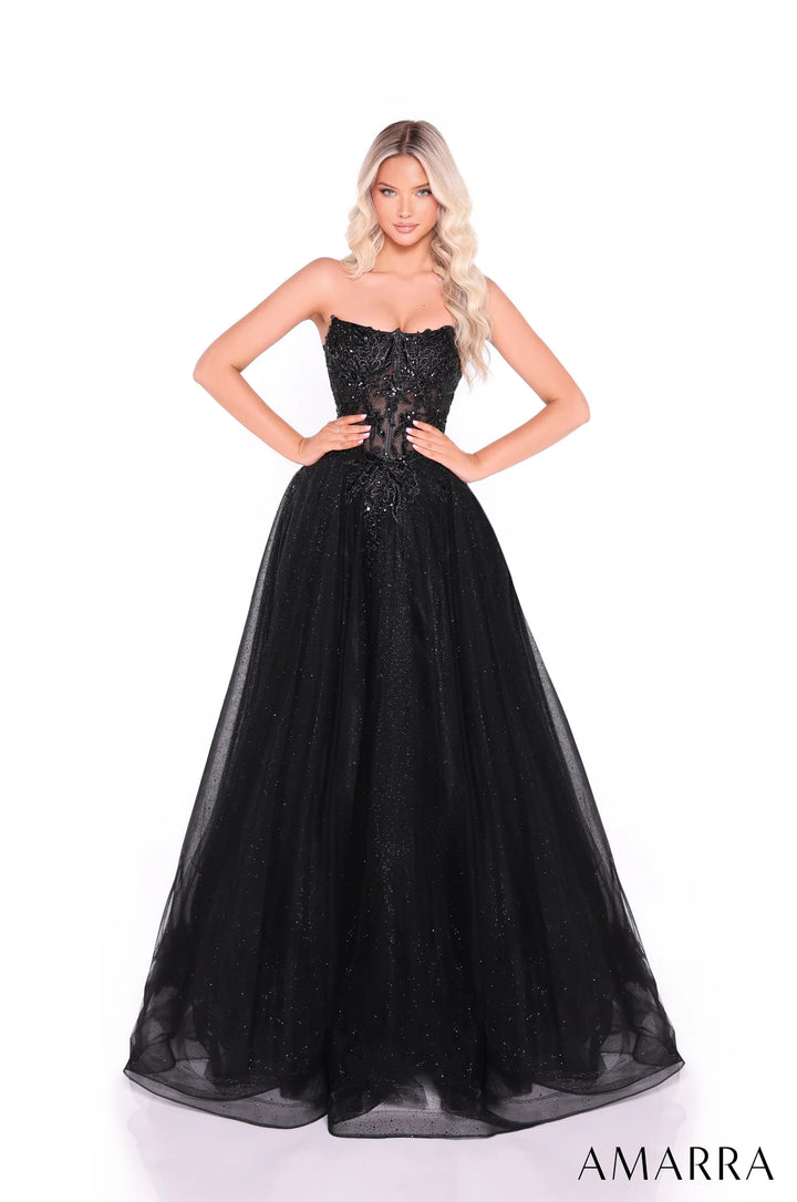 Glitter Strapless A-line Gown by Amarra 89486