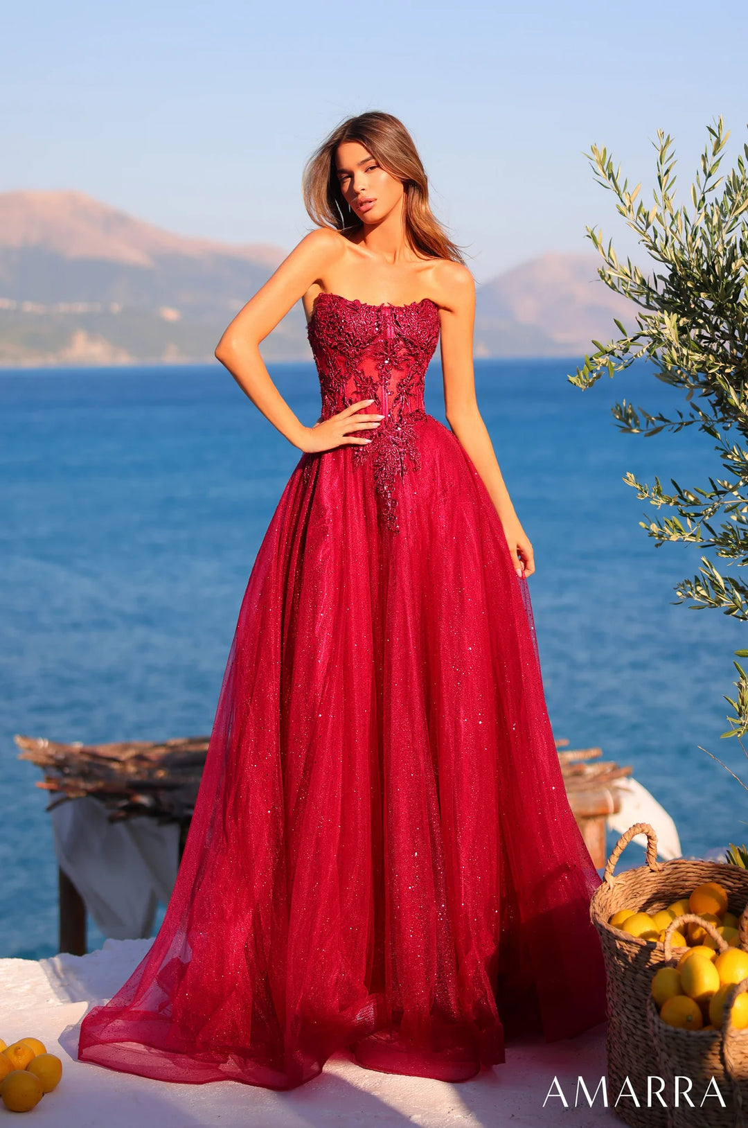 Glitter Strapless A-line Gown by Amarra 89486