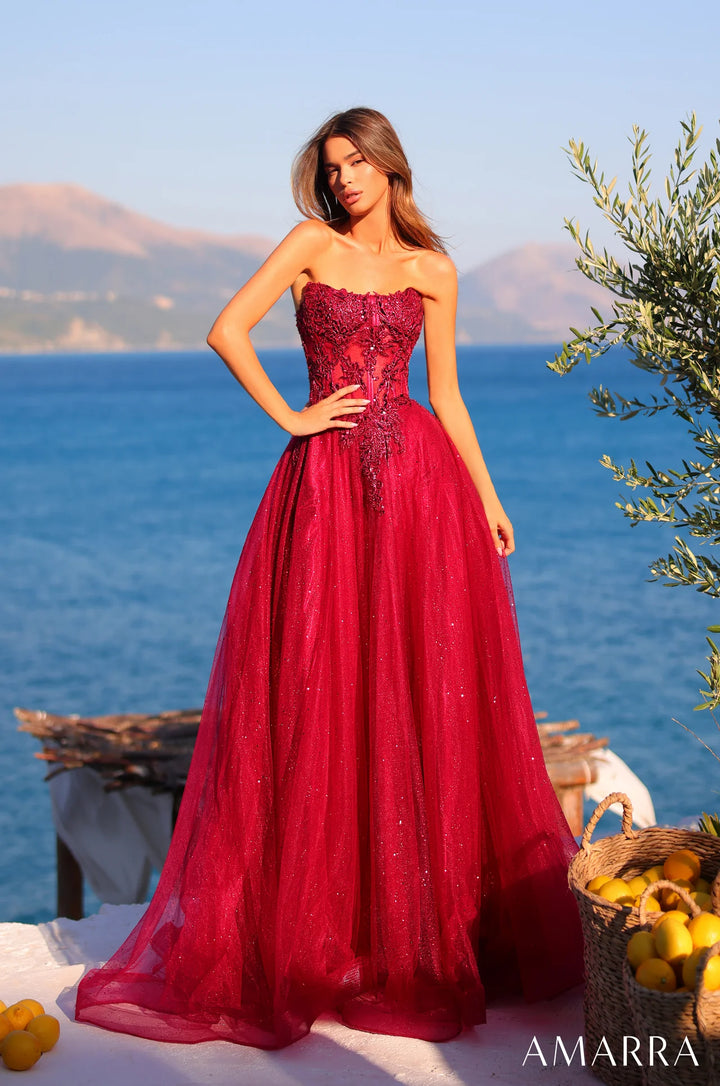 Glitter Strapless A-line Gown by Amarra 89486