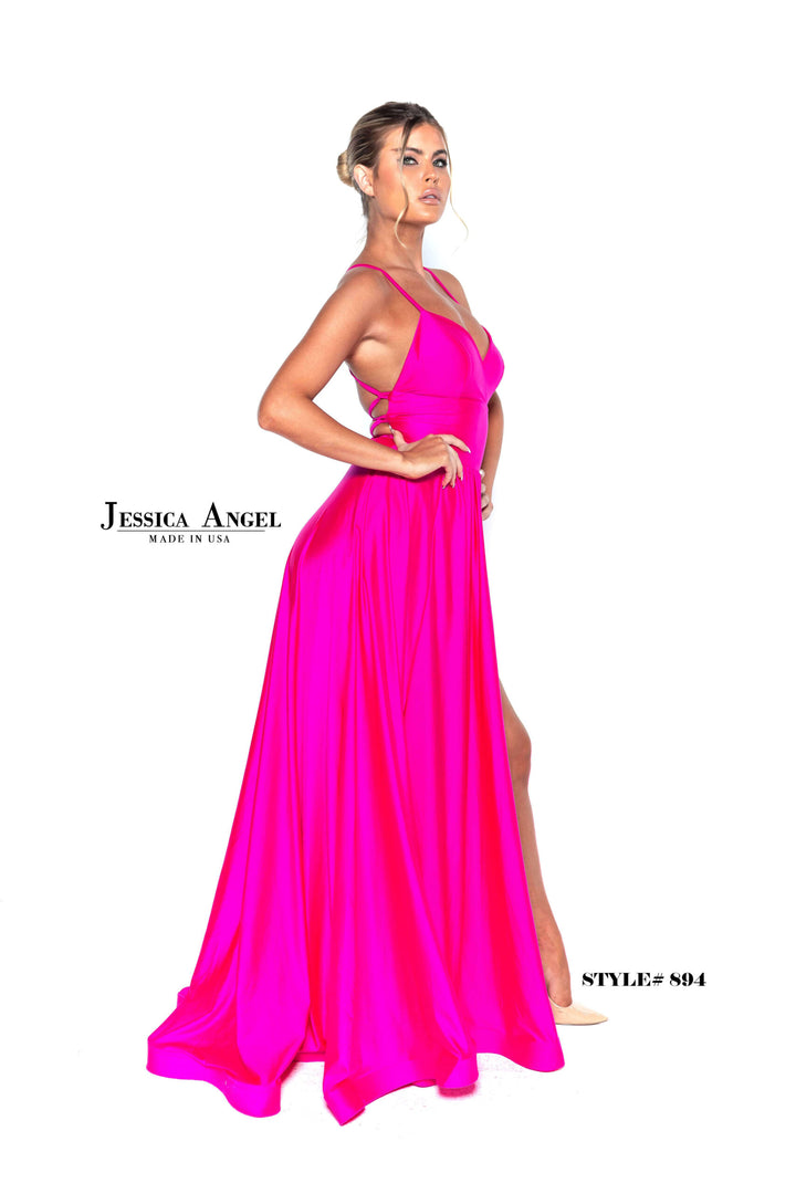 Jersey V-Neck A-line Slit Gown by Jessica Angel 894