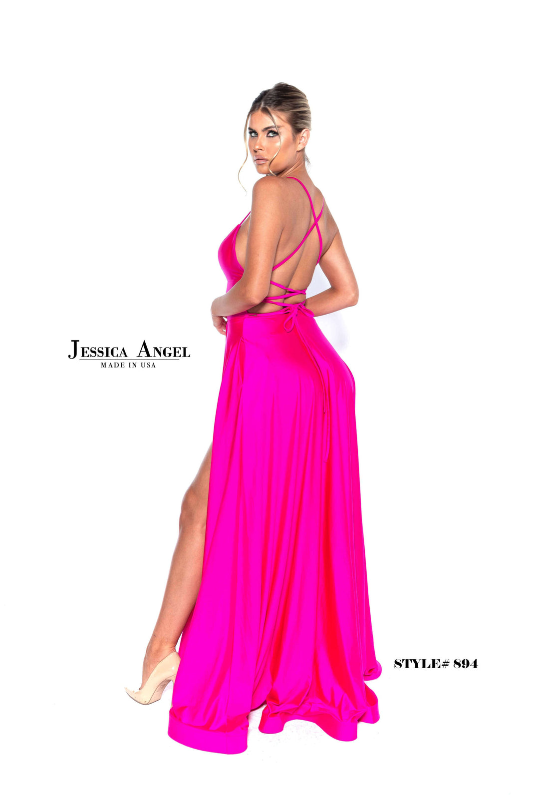 Jersey V-Neck A-line Slit Gown by Jessica Angel 894