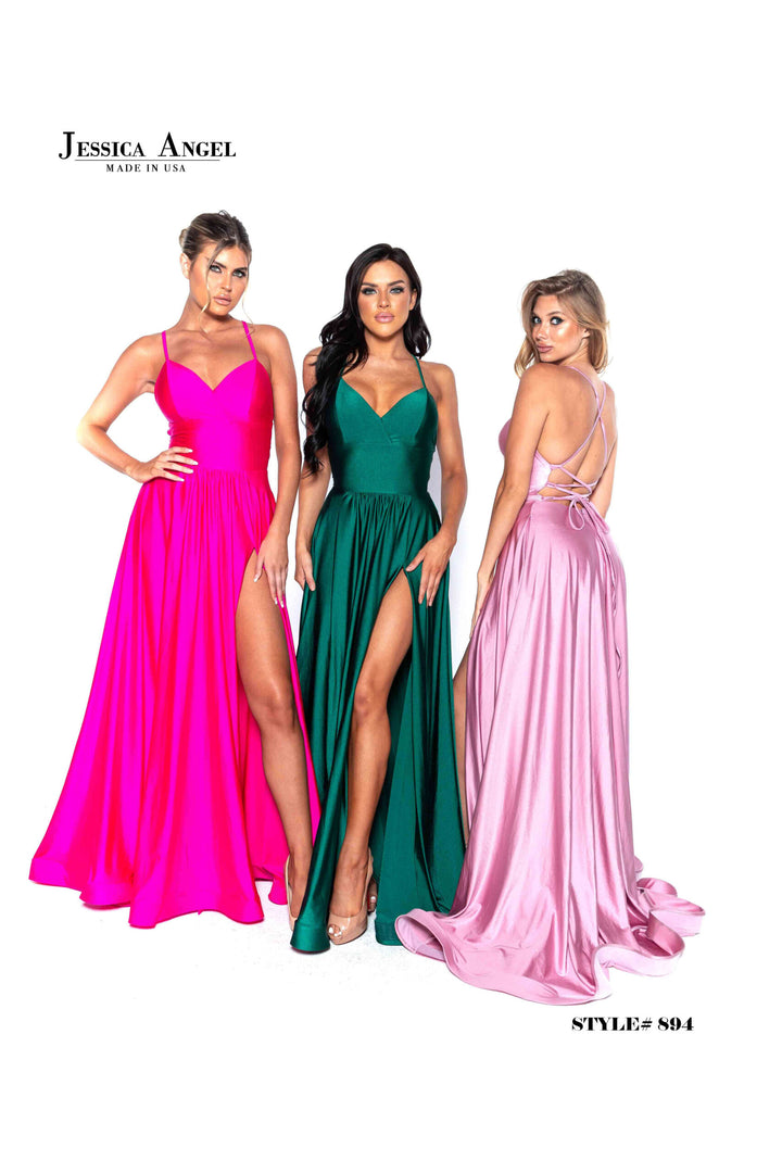 Jersey V-Neck A-line Slit Gown by Jessica Angel 894