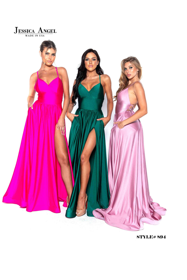 Jersey V-Neck A-line Slit Gown by Jessica Angel 894