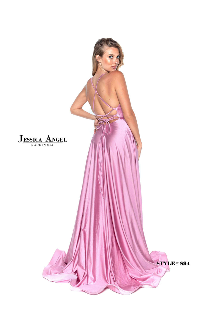 Jersey V-Neck A-line Slit Gown by Jessica Angel 894