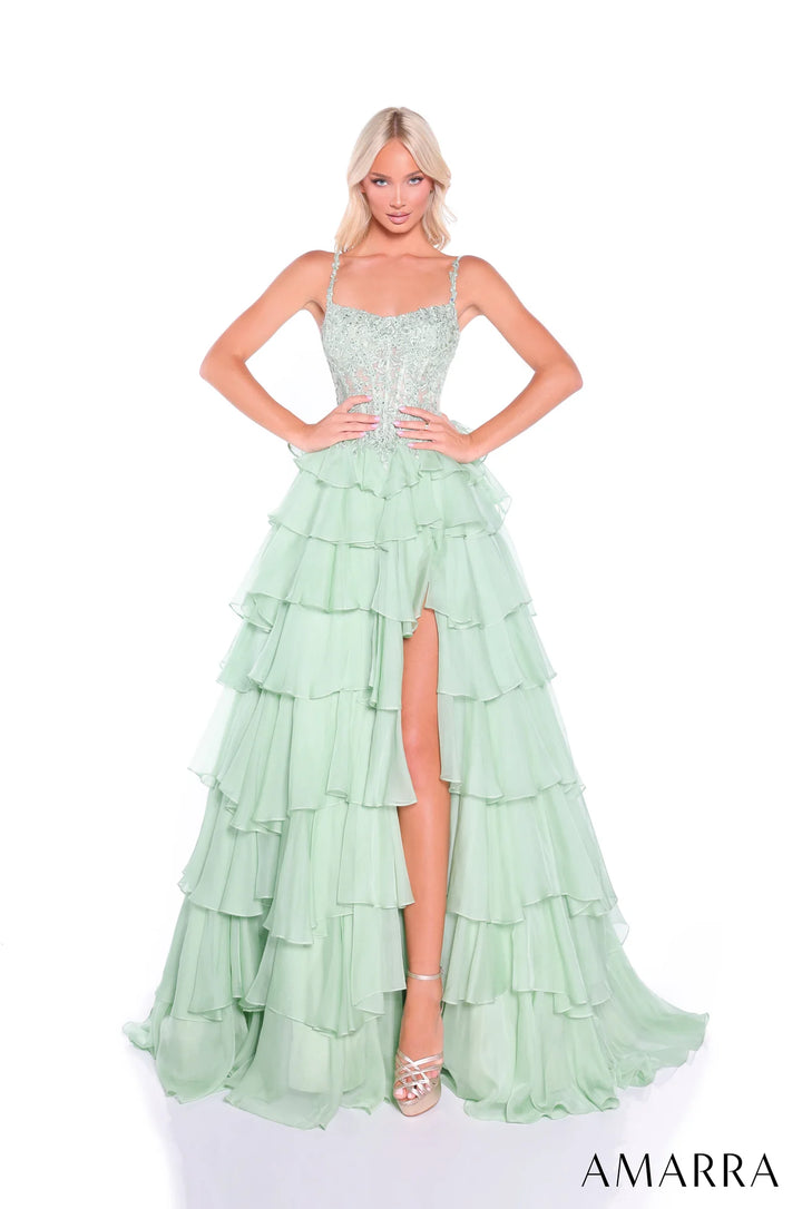 Sleeveless A-line Tiered Slit Gown by Amarra 89507