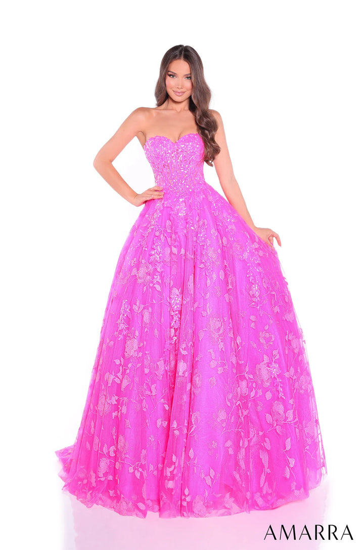 Floral Applique Strapless Ball Gown by Amarra 89513