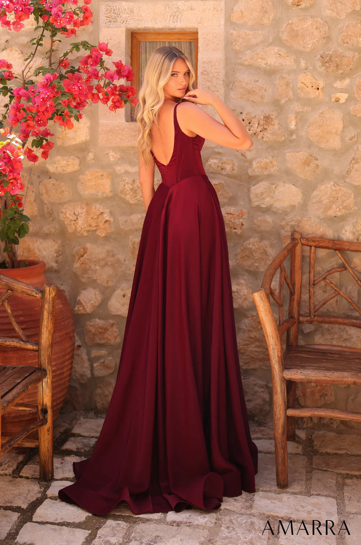 Satin Sleeveless A-line Slit Gown by Amarra 89519