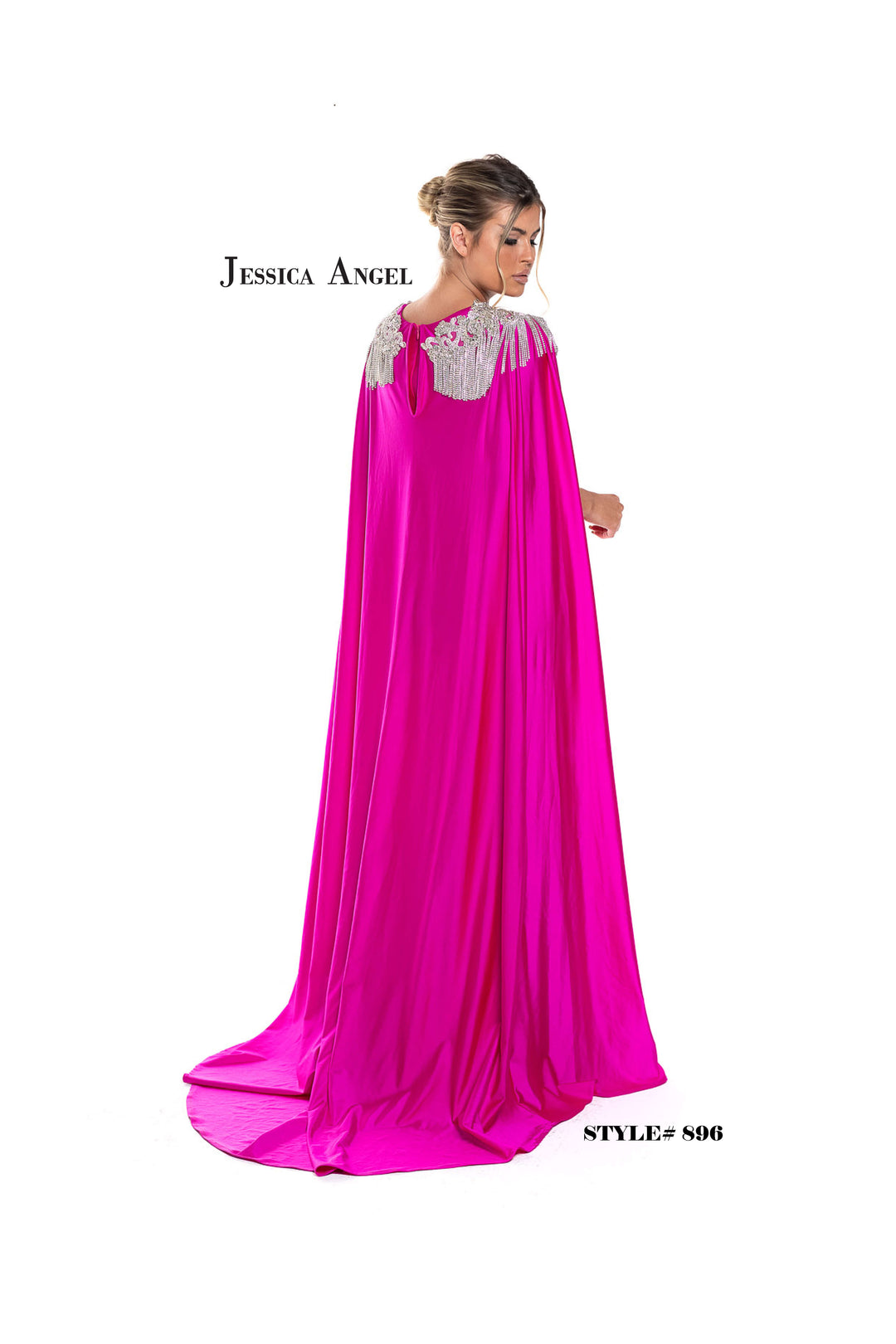 Jersey Fitted Cape Gown by Jessica Angel 896