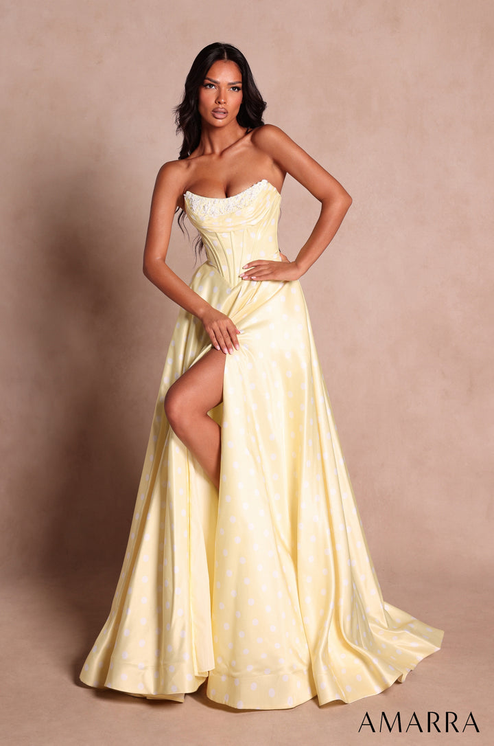 Polka Dot Strapless A-line Slit Gown by Amarra 89622