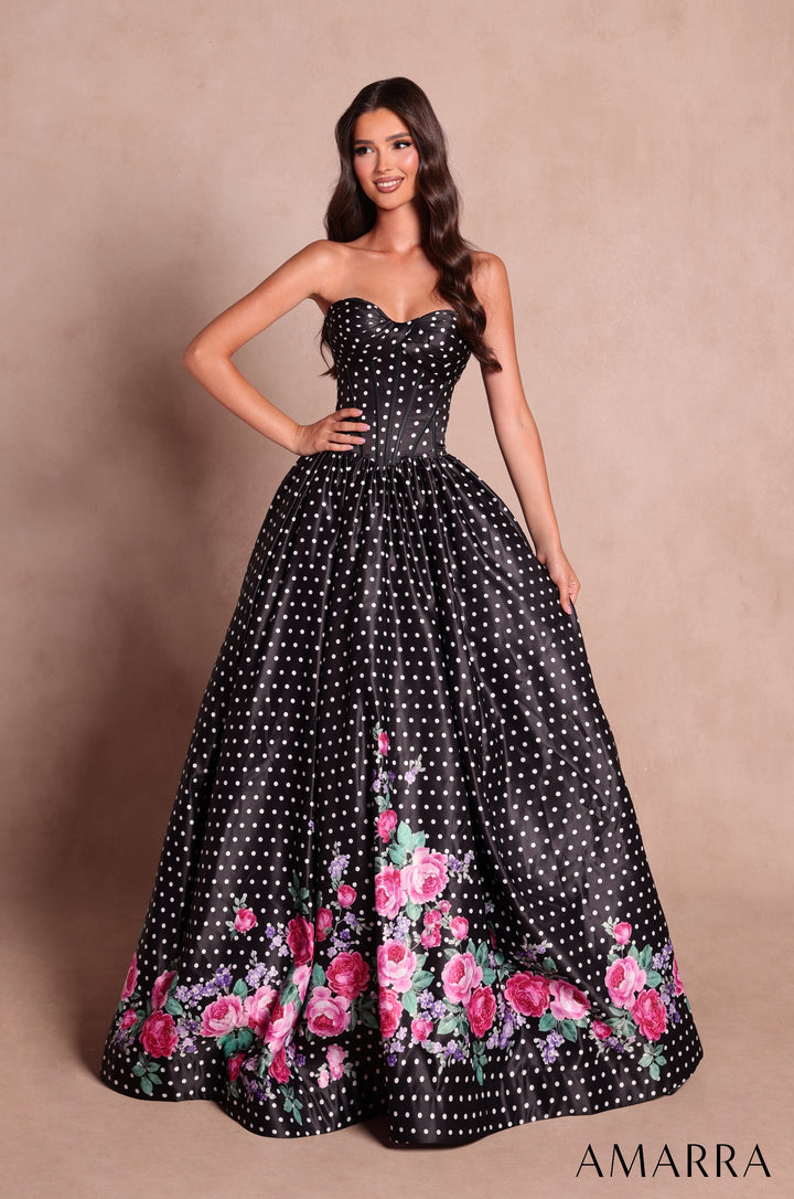 Polka Dot Strapless A-line Gown by Amarra 89624