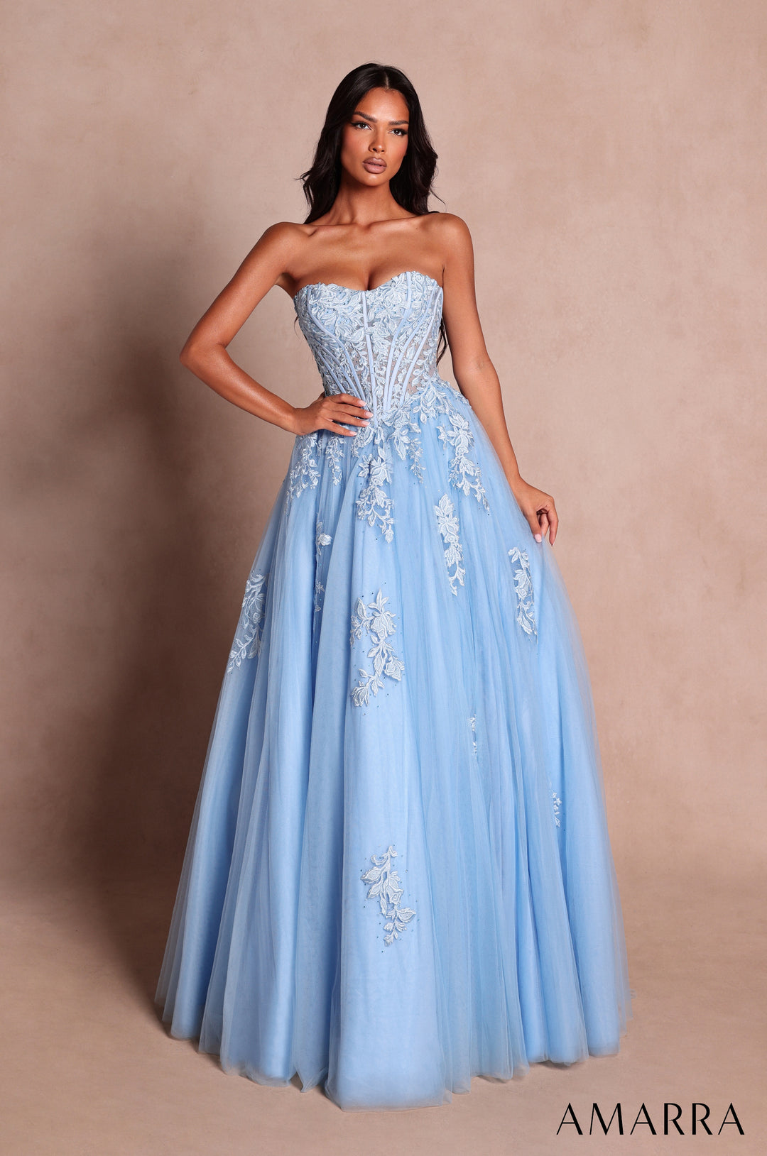 Applique Strapless A-line Gown by Amarra 89626