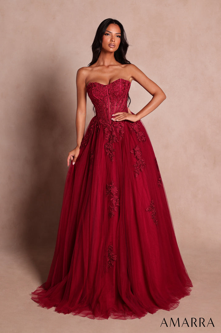 Applique Strapless A-line Gown by Amarra 89626