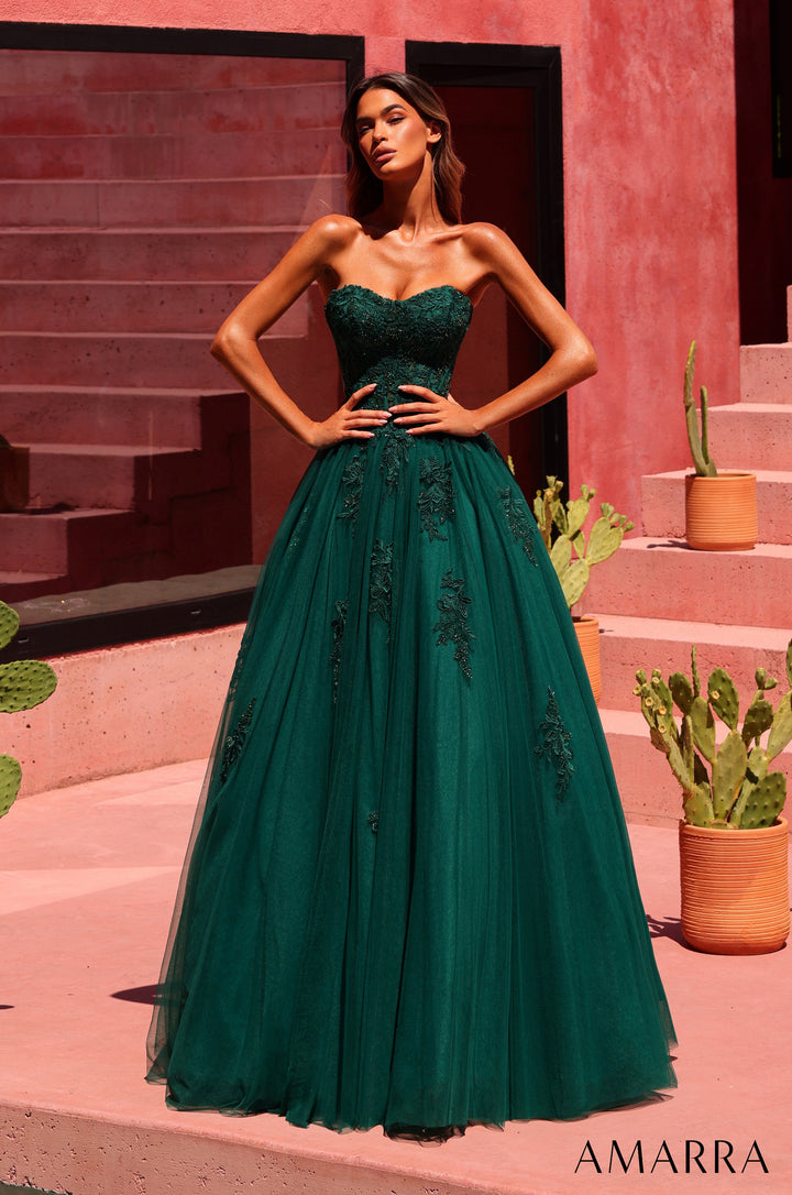 Applique Strapless A-line Gown by Amarra 89627