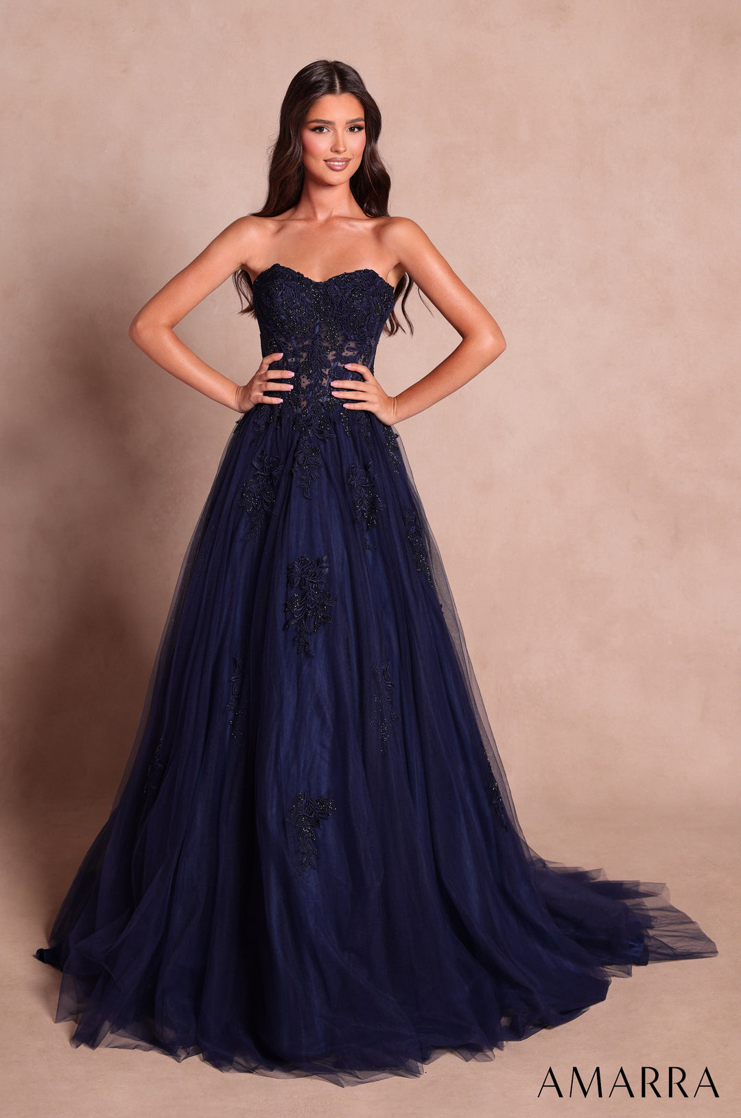 Applique Strapless A-line Gown by Amarra 89627