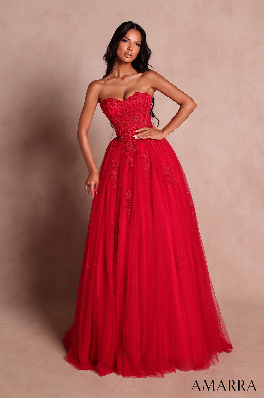 Applique Strapless A-line Gown by Amarra 89627