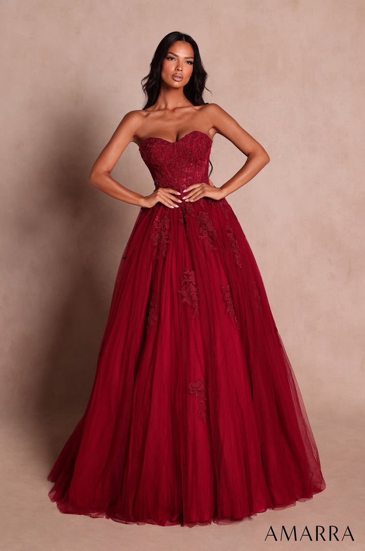 Applique Strapless A-line Gown by Amarra 89627
