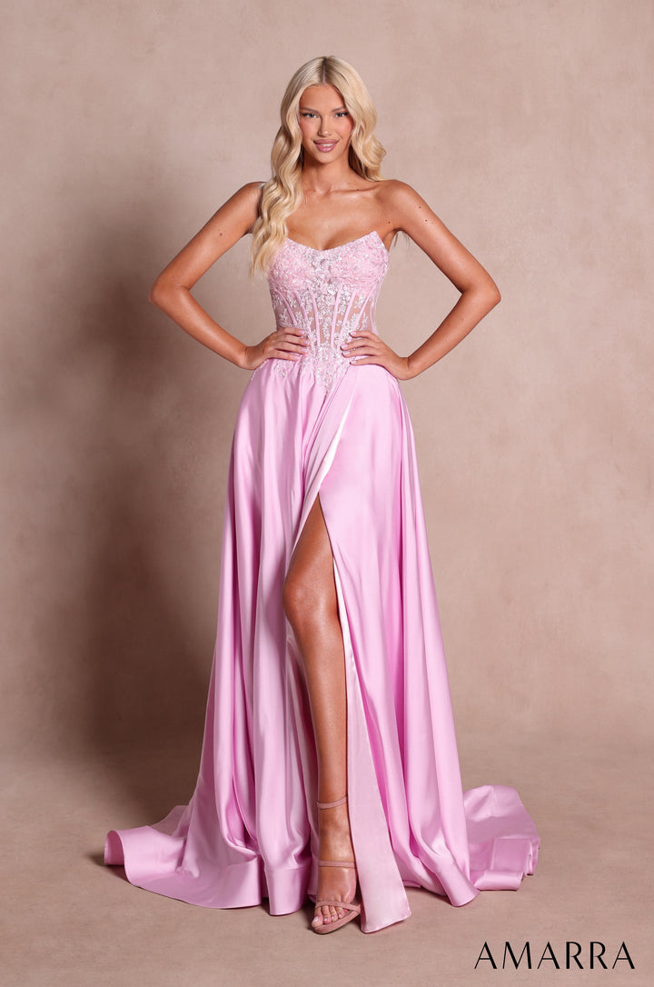 Applique Strapless A-line Slit Gown by Amarra 89628