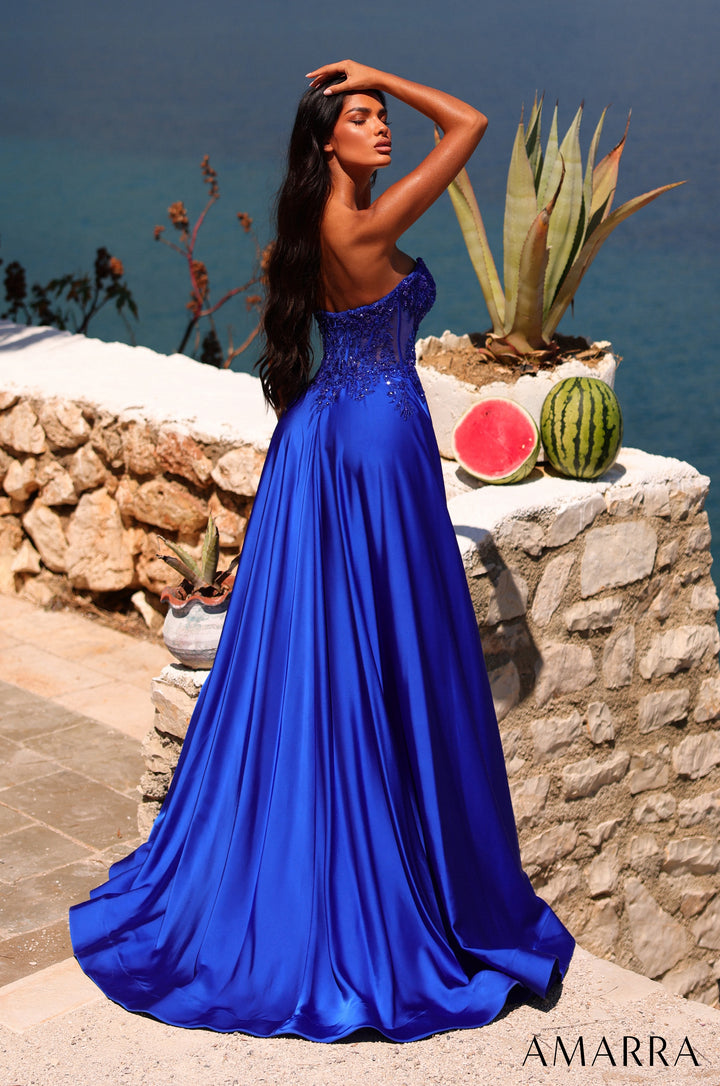 Applique Strapless A-line Slit Gown by Amarra 89628