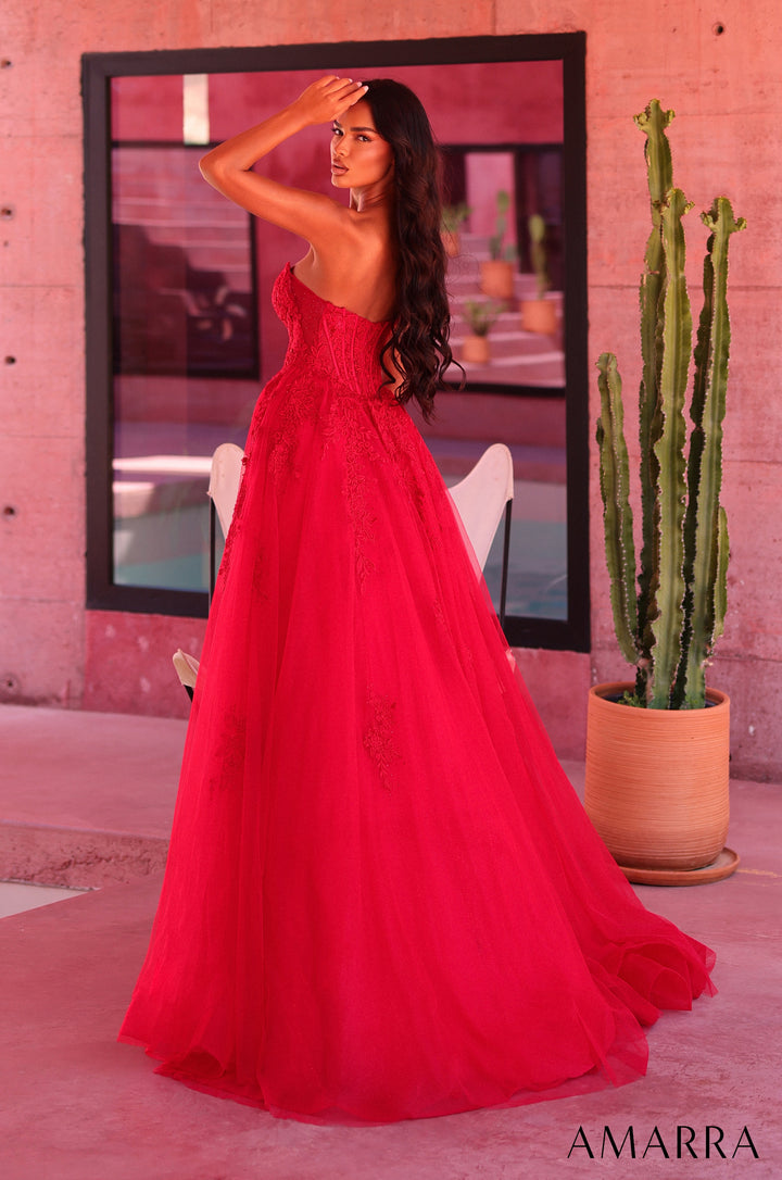 Applique Strapless A-line Slit Gown by Amarra 89684