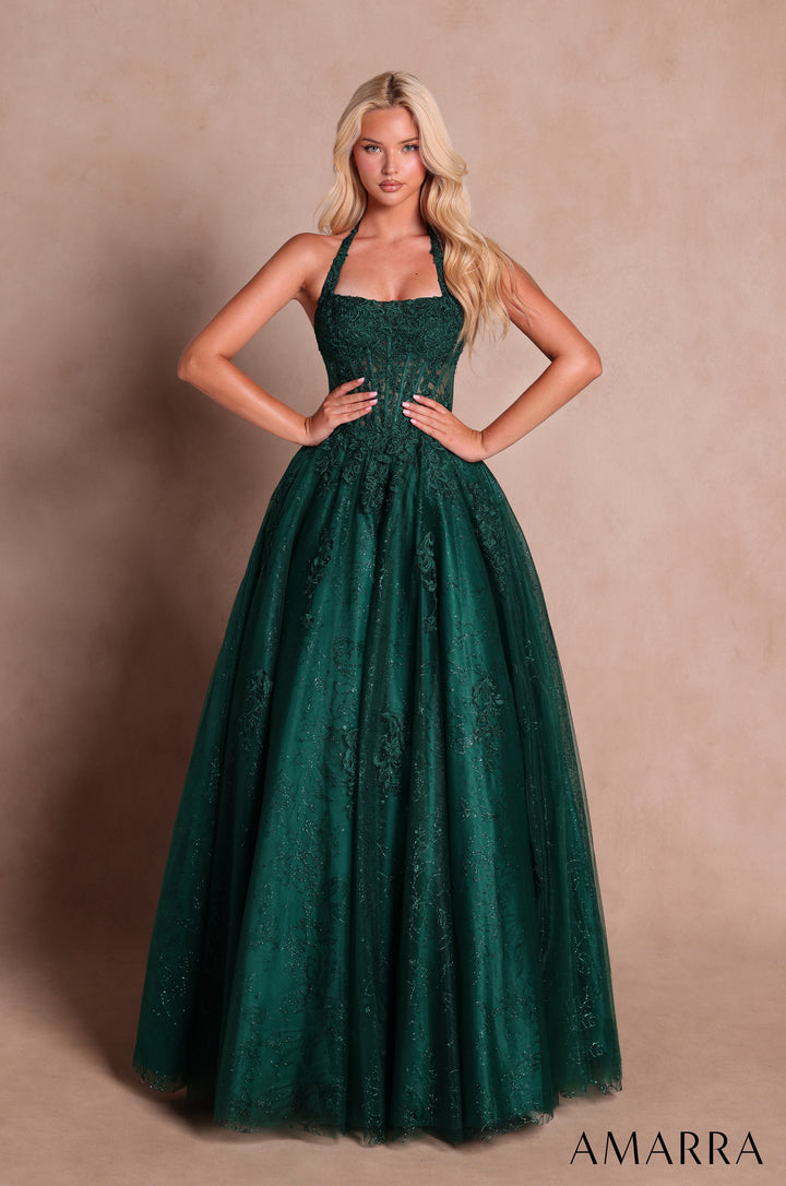 Applique Halter A-line Gown by Amarra 89685