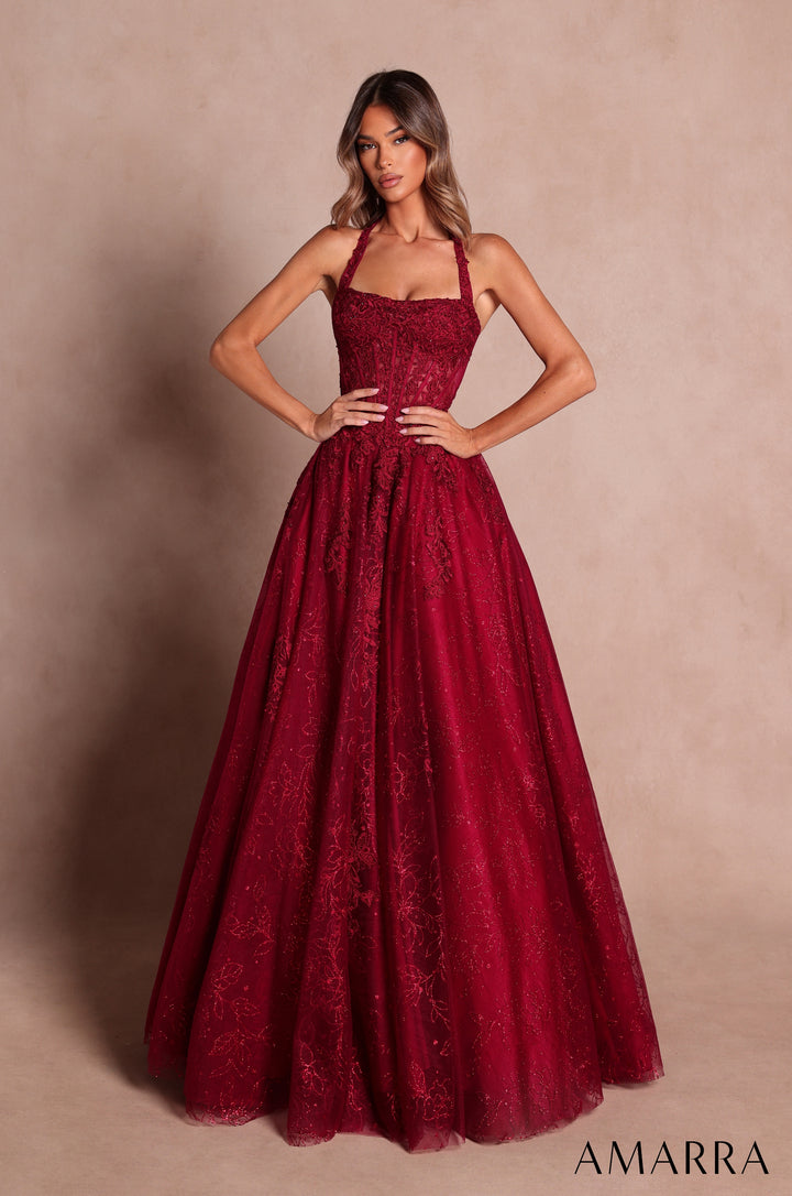 Applique Halter A-line Gown by Amarra 89685