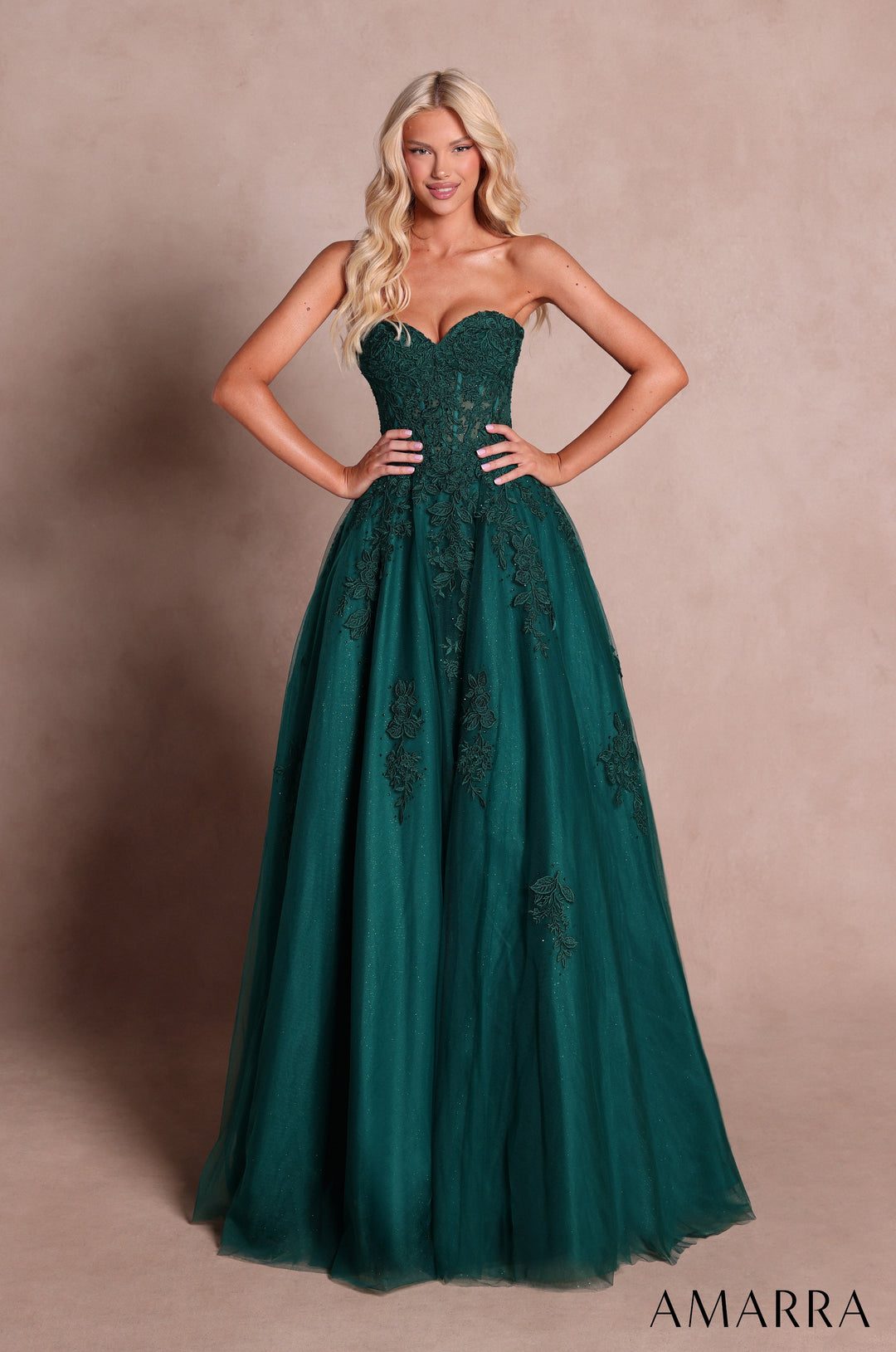 Applique Strapless A-line Gown by Amarra 89688