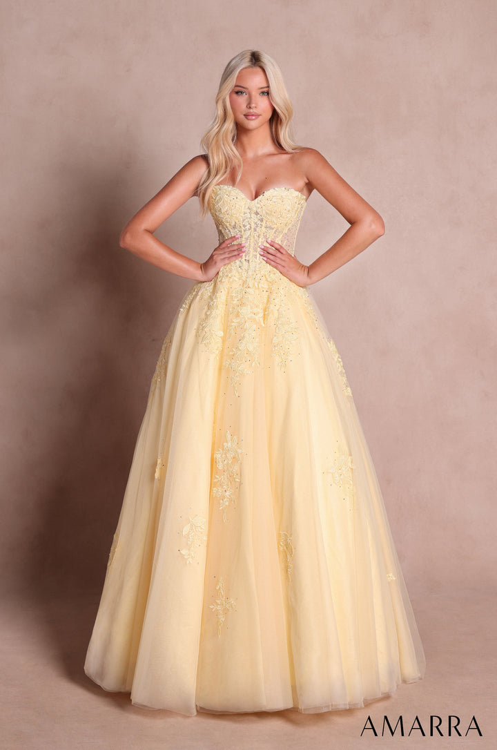 Applique Strapless A-line Gown by Amarra 89688