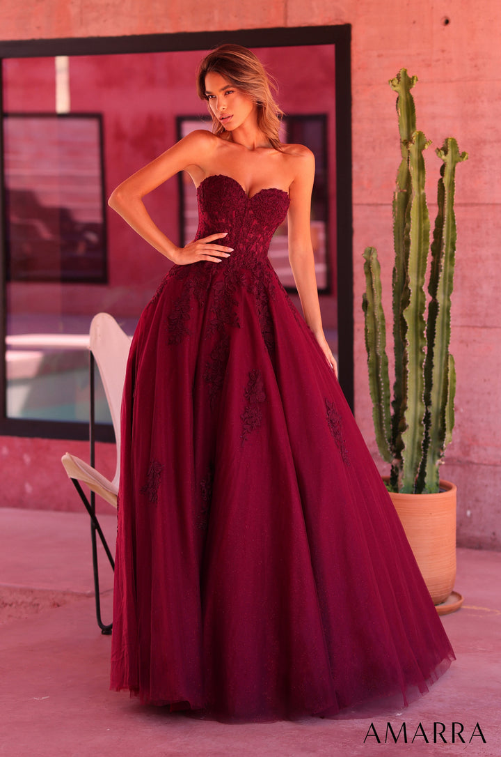 Applique Strapless A-line Gown by Amarra 89688