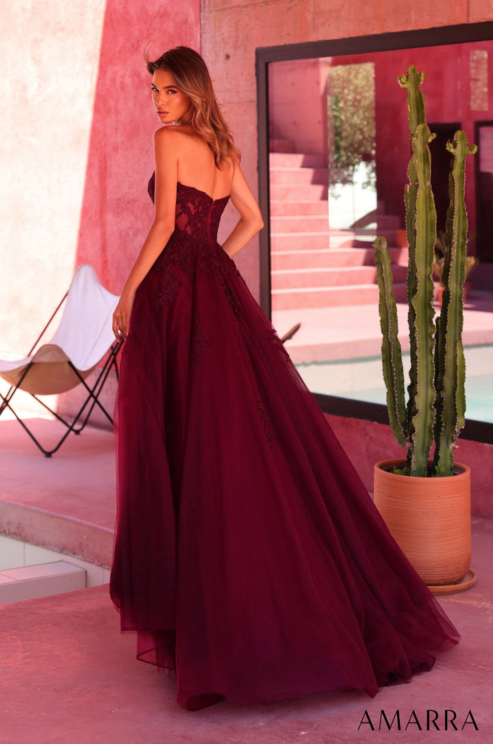 Applique Strapless A-line Slit Gown by Amarra 89689