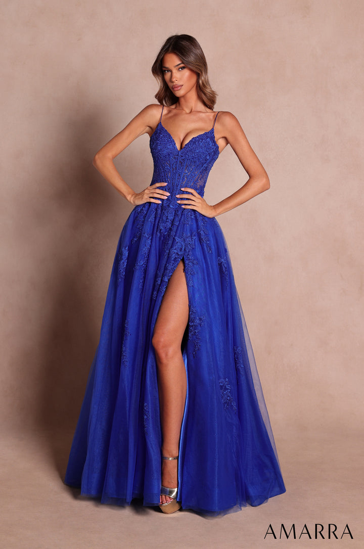 Applique Sleeveless A-line Slit Gown by Amarra 89693