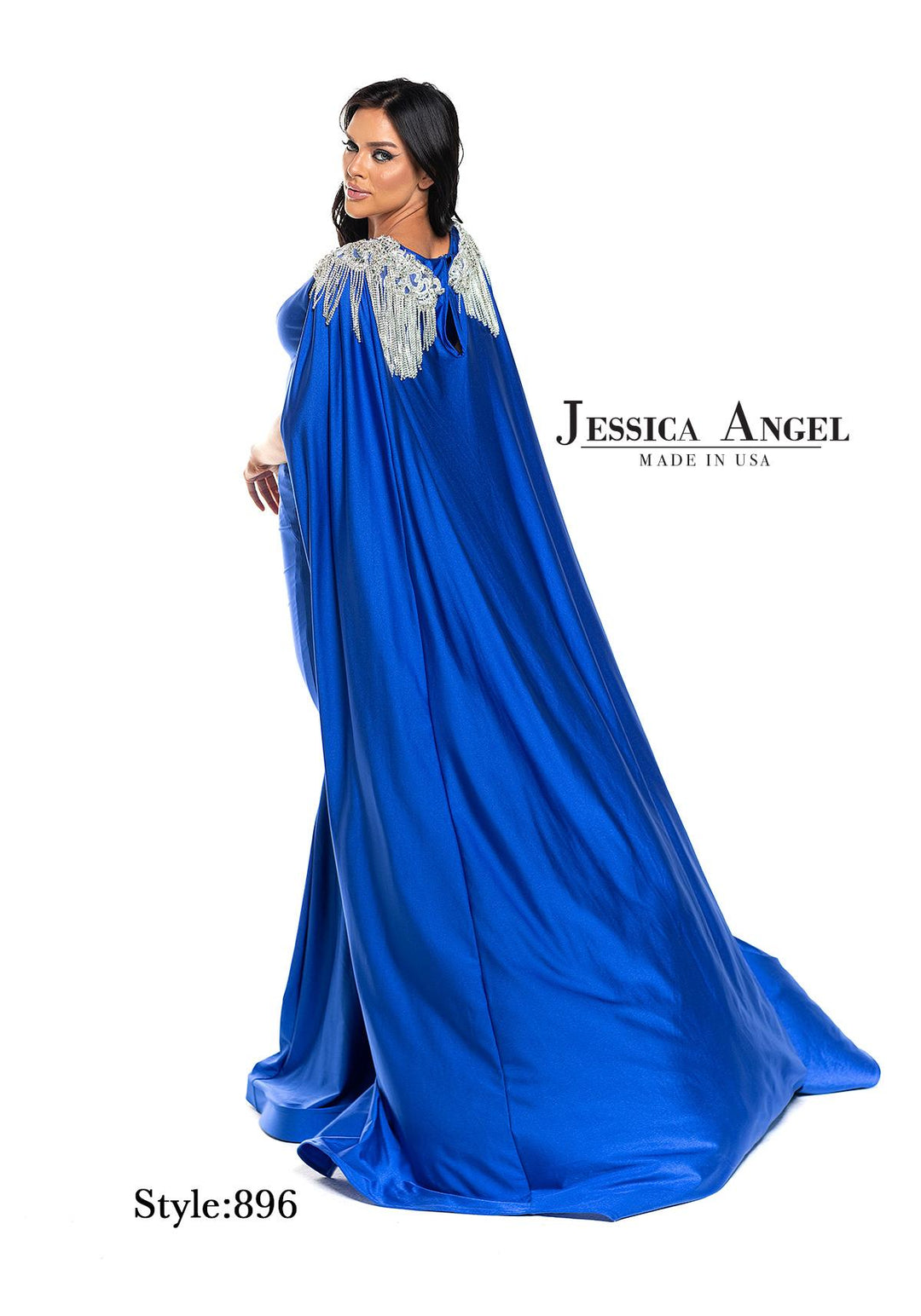 Jersey Fitted Cape Gown by Jessica Angel 896