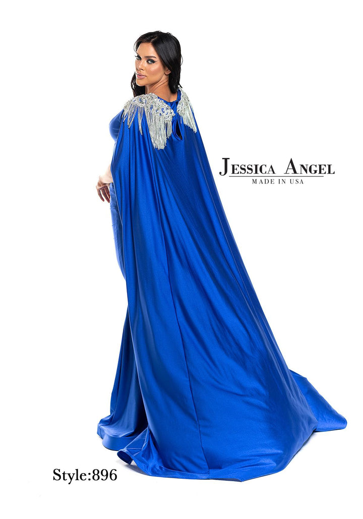 Jersey Fitted Cape Gown by Jessica Angel 896