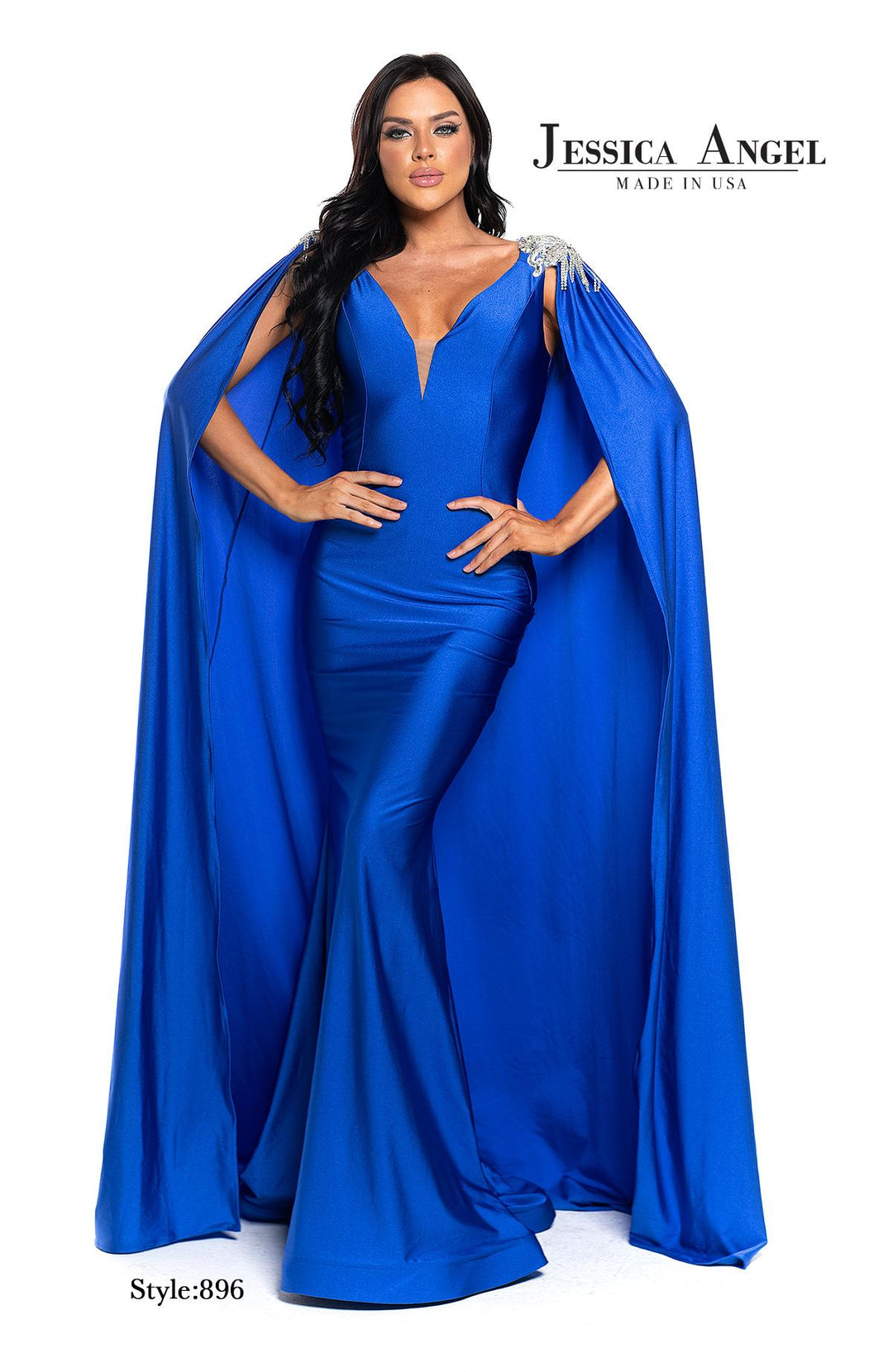 Jersey Fitted Cape Gown by Jessica Angel 896
