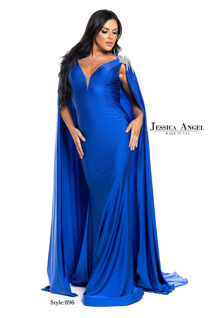 Jersey Fitted Cape Gown by Jessica Angel 896