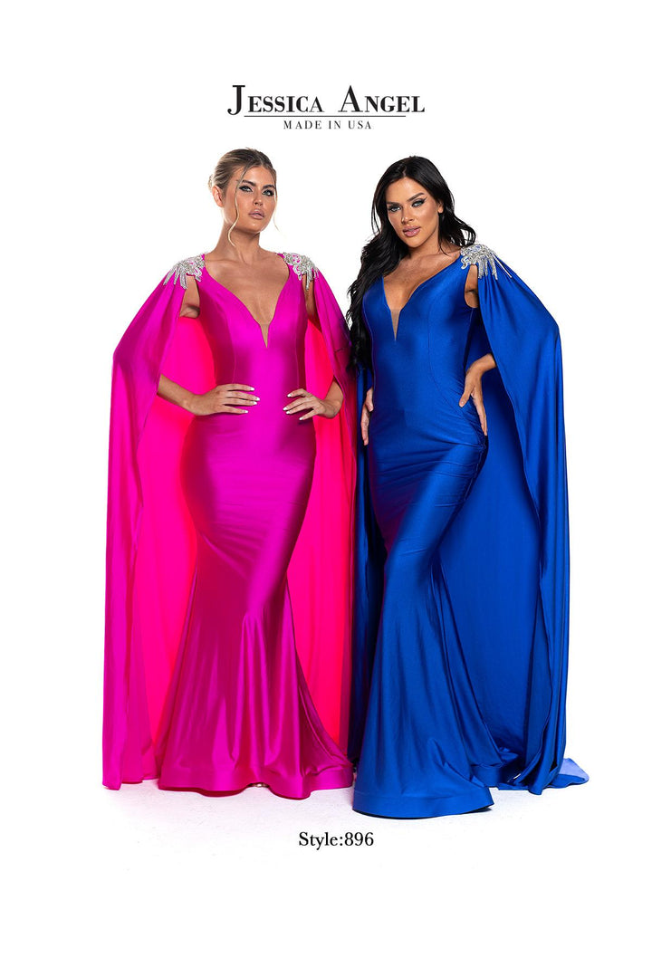 Jersey Fitted Cape Gown by Jessica Angel 896