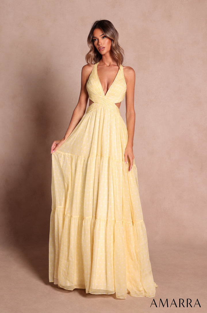 Polka Dot Print Halter A-line Gown by Amarra 89730
