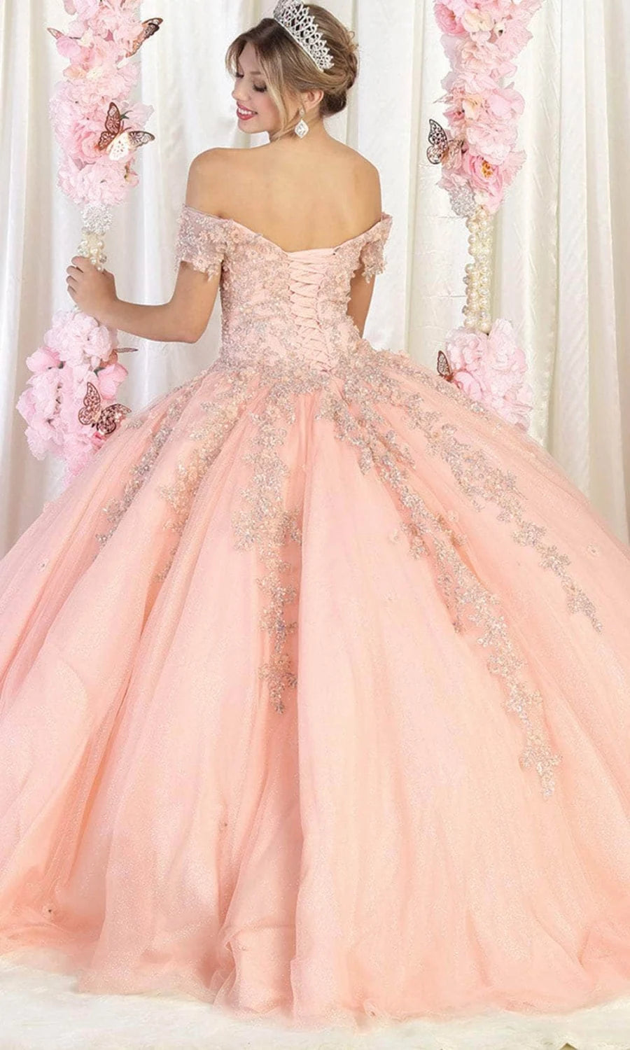 Off Shoulder Bell Sleeve Ball Gown by May Queen LK187