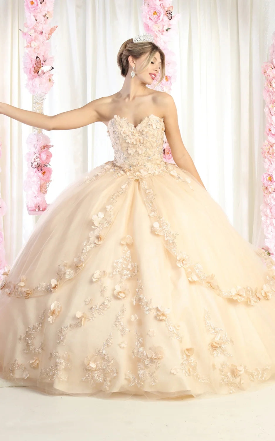 3D Floral Strapless Ball Gown by May Queen LK177