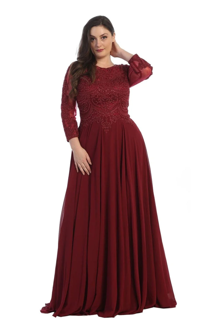 Applique 3/4 Sleeve A-line Gown by May Queen MQ1615