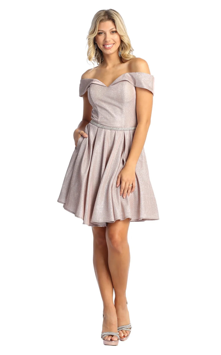 Glitter Short Off Shoulder Dress by May Queen MQ1877