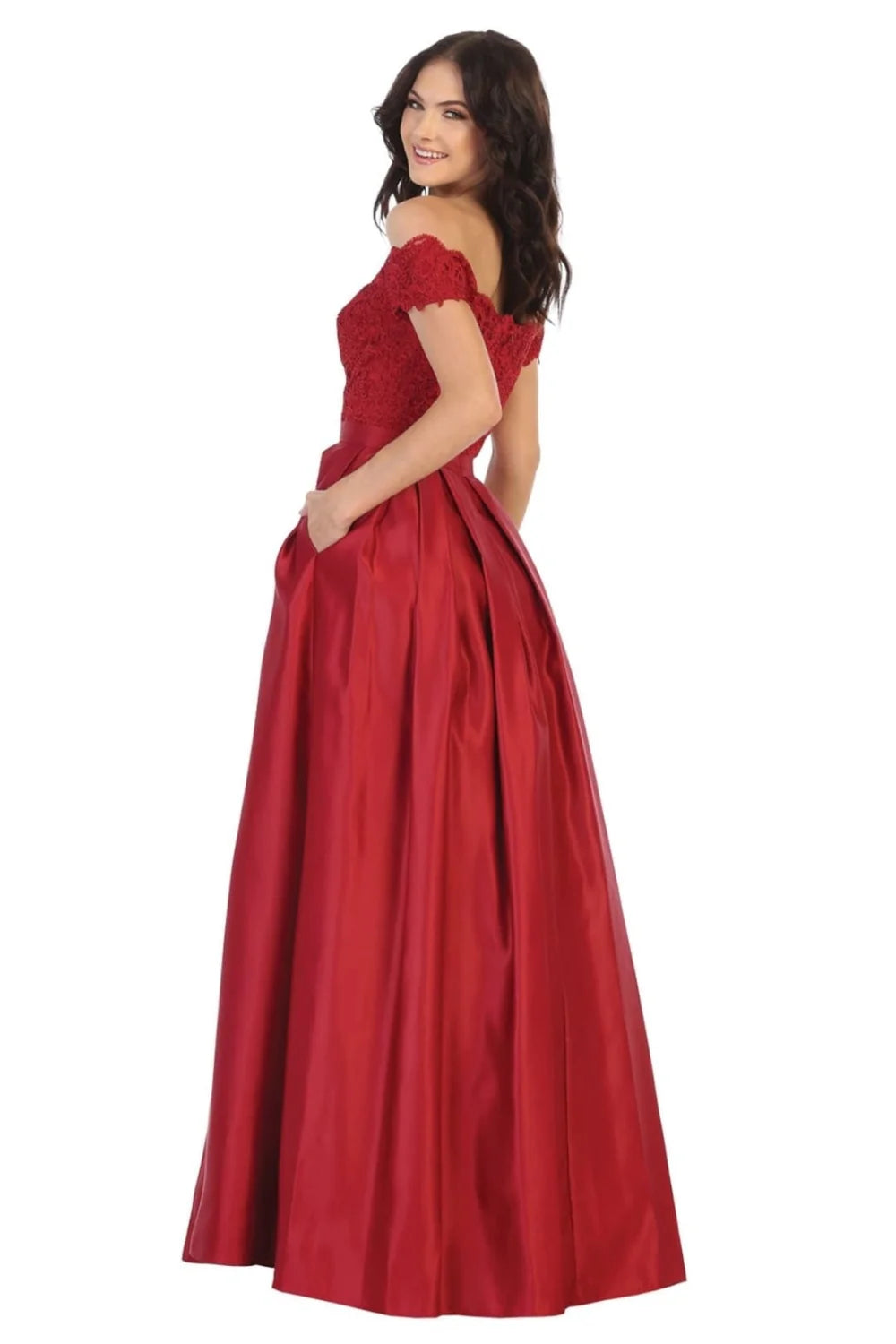 Lace Bodice Off Shoulder Gown by May Queen MQ1762