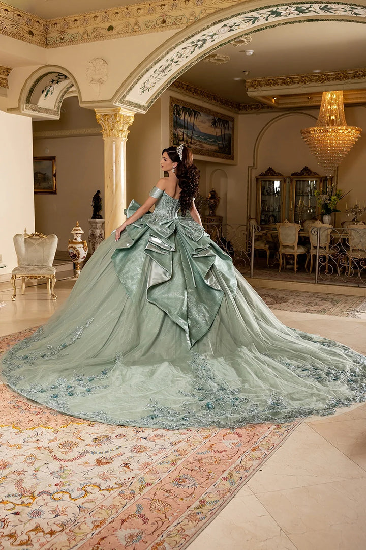 Off Shoulder Bow Ball Gown by May Queen LK297