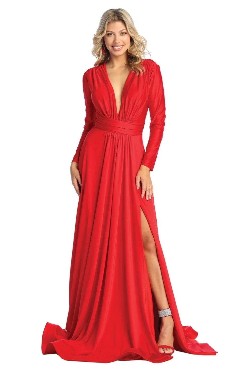 Long Sleeve A-line Slit Gown by May Queen MQ1835