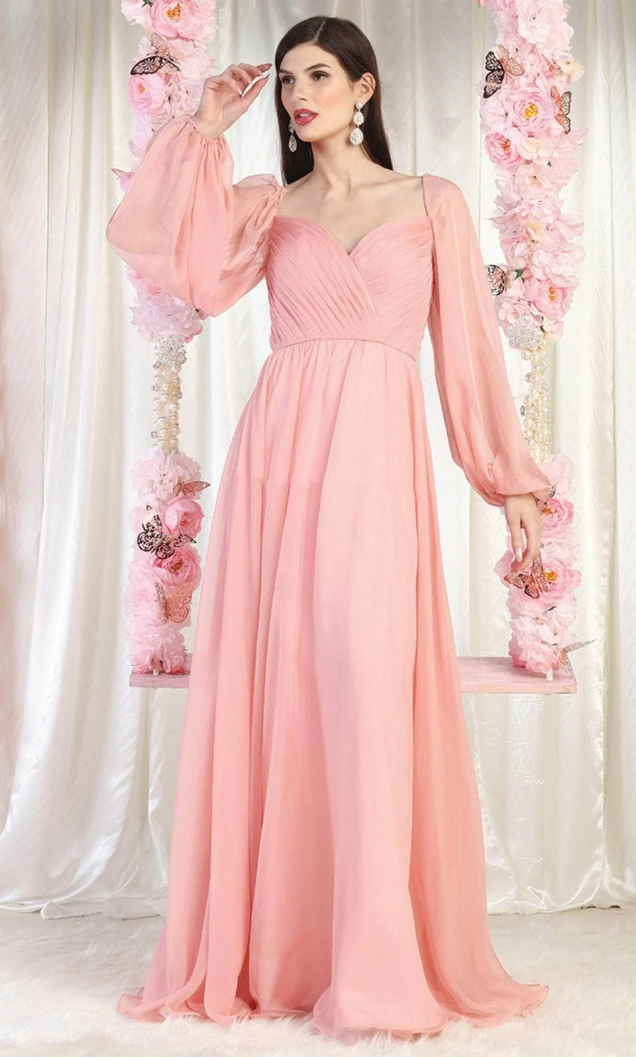Long Puff Sleeve A-line Gown by May Queen MQ1990