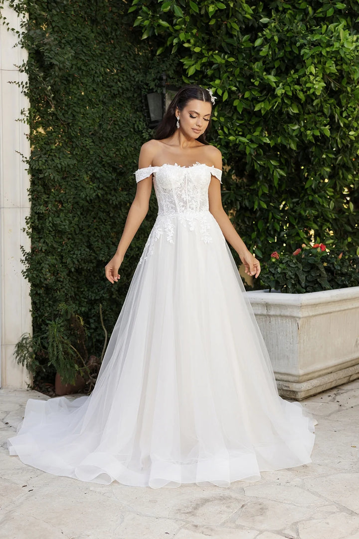 Off Shoulder A-line Bridal Gown by May Queen RQ8182
