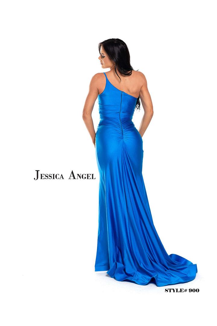 Jersey One Shoulder Slit Gown by Jessica Angel 900